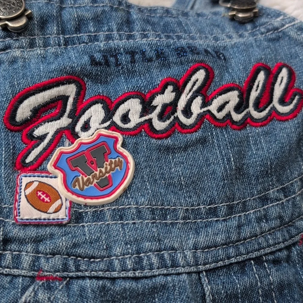 Vintage 90s Infant Embroidered Teddy Bear‎ Football Denim Overalls